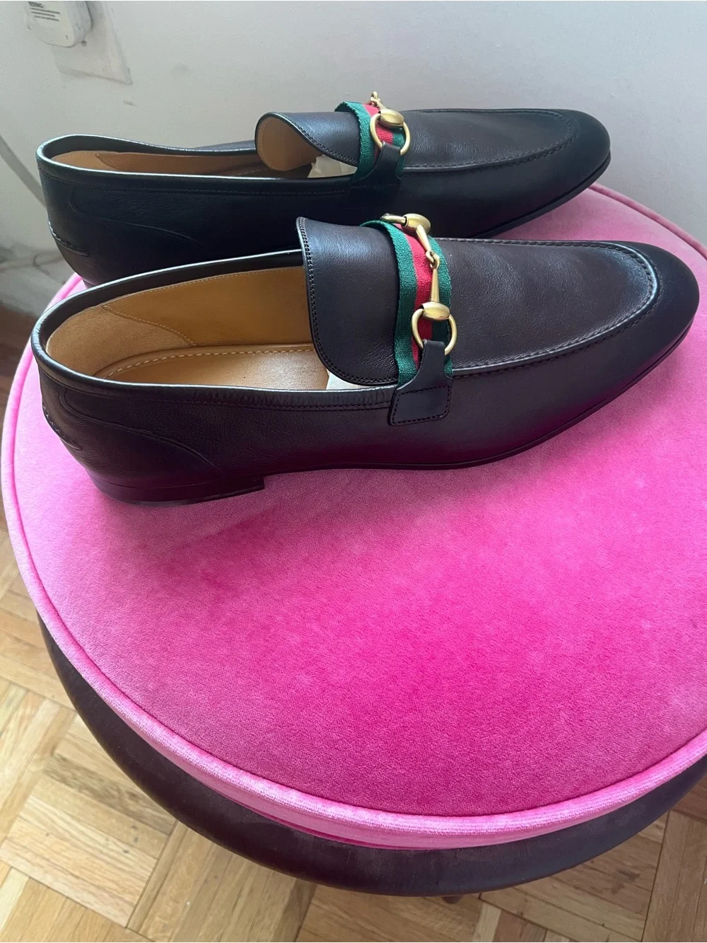 Gucci Brown Leather Horsebit Loafers with Green-Red Web